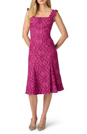Adrianna Papell Floral Geometric Lace Midi Dress in Berry Multi at Nordstrom, Size 16
