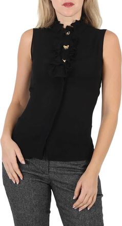 Moschino Ladies Black Ruffle-Trim Silk Sleeveless Shirt, Brand Size 38 (US Size 4)