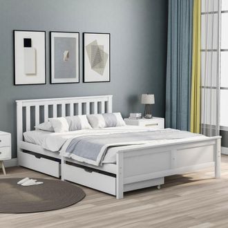 C&A Solid White Pine Storage Bed Frame with Drawers for Adults and Teens Double