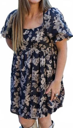 Hem & Thread Floral Bubble Dress In Navy