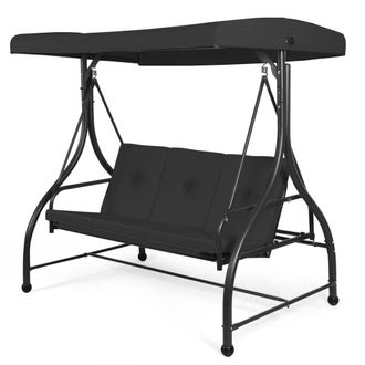 Costway Costway Patio Swing 3-Person Convertible Canopy Swing w/Cushion Seats-Black in Black
