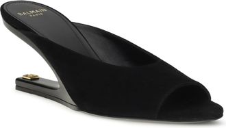 Balmain Sculptured Suede Open-Toe Mule Sandal - Black