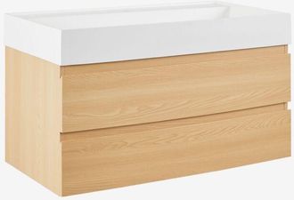 Sklum Sklum - Conjunto De Mueble De Ba&ntilde;o En Madera Y Chapa De Fresno Con Lavabo Integrado Ona