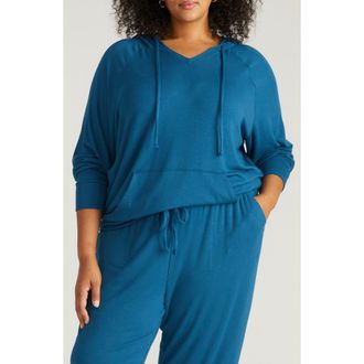 Universal Standard Travel Knit V-Neck Hoodie in Blue Teal at Nordstrom, Size Xs