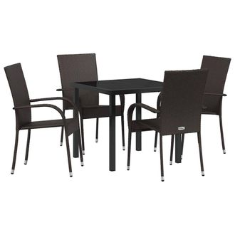 Berkfield Home 5 Piece Garden Dining Set Brown Poly Rattan