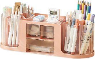 OEM Caja De Almacenamiento Doble Giratoria Para Escritorio Con 3 Cajones, Portal&aacute;pices Y Caja Expositora De Cosm&eacute;ticos De Gran Capacidad