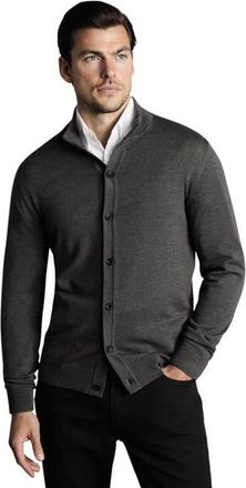 CHARLES TYRWHITT Merino Button Through Funnel Neck Cardigan in Gray at Nordstrom, Size Xxx-Large