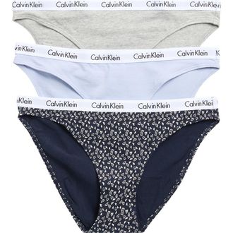 Calvin Klein Pack of 3 Assorted Bikinis in Grey/light Blue/black Hearts at Nordstrom Rack, Size Medium