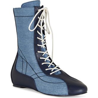 Azalea Wang Passer Boxing Boot in Navy at Nordstrom, Size 6.5