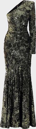 Zhivago This Is Not Her Sequined One-Shoulder Mermaid Gown