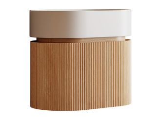 Vente-Unique Mueble de ba&ntilde;o suspendido estriado en madera de fresno con lavabo de resina blanco mate - Natural claro - 60 x 51 x 37 cm - PROTEA