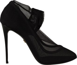 Dolce & Gabbana Zwarte Tule Stretch Laarzen Pumps Schoenen - Dames - Pumps - Zwart - 39 EU - Tule - Schoenen