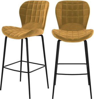 Rendez-Vous Déco Rendez-vous Déco - Set de 2 sillas de bar de terciopelo amarillo curry 75 cm - Mazzia
