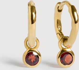 Monica Vinader Gold January Birthstone Huggie Earrings Red Garnet