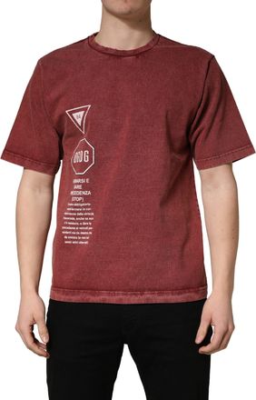 Dolce & Gabbana Mens Maroon Print Round Neck Short Sleeve T-Shirt Cotton