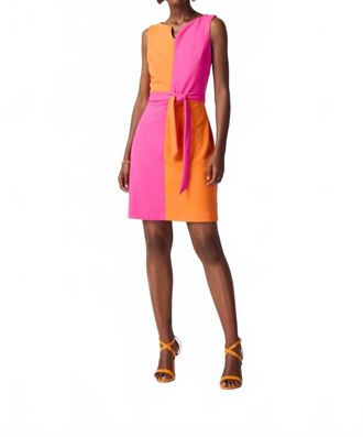Joseph Ribkoff Color Block Belted Sleeveless Sheath Dress In Ultra Pink/mandarin