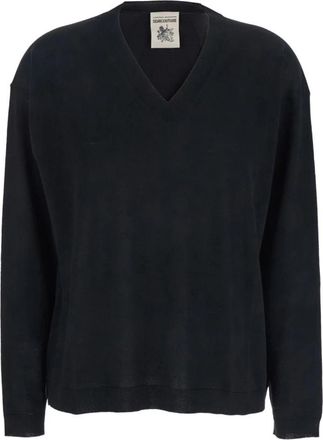 Semicouture Zwarte Wollen Trui Aw 25 - Dames - V-hals truien - Zwart - S - Wol - Truien & Vesten