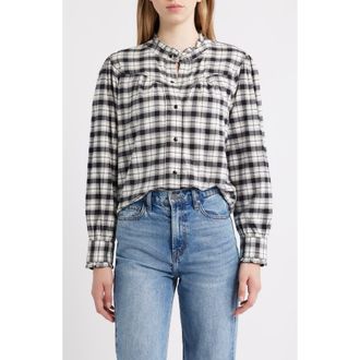 Rails Alanna Ruffle Plaid Snap-Up Shirt in Ivory Smoke Onyx at Nordstrom Rack, Size Medium