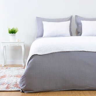 Casa da Laura Funda n&oacute;rdica rayas 100% algod&oacute;n gris cama 135/150 cm (240 x 220 cm