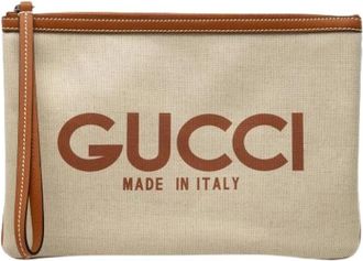 Gucci Pre-owned Vintage Canvas Clutch - Dames - Vintage Clutch - Beige - ONE Size - Leer - Vintage