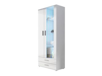 Mirjan24 Mobilier1 - Estanter&iacute;a Tornola 105, Blanco + Blanco Brillante, Con Cajones, Con Puertas, Cerrable, Aglomerado Laminado, Vidrio, N&uacute;mero De Puertas: 0, 