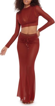 Steve Madden Sheer Mesh Crop Cover-Up Top in Sangria at Nordstrom, Size Medium