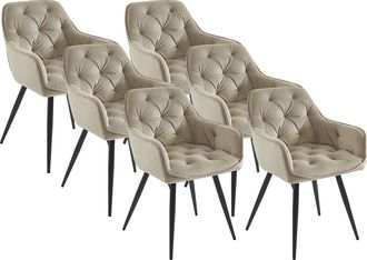 Pascal Morabito Lote de 6 sillas con reposabrazos de terciopelo y metal negro - Beige - MOBELIA de Pascal Morabito