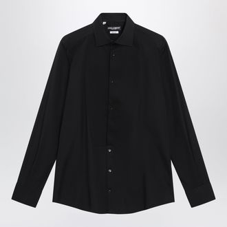 Dolce & Gabbana Gold-fit tuxedo shirt in cotton poplin, black