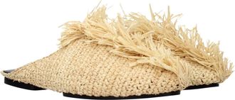Jil Sander Raffia with Fringe Slippers - Beige