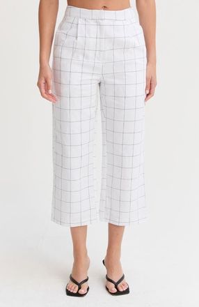 Crescent Windowpane Straight Leg Linen Culottes in White at Nordstrom, Size X-Small