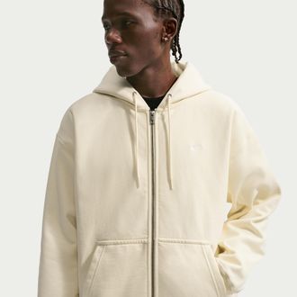 Nike Mens Solo Swoosh Full-Zip Fleece Hoodie in White | HV1084-113