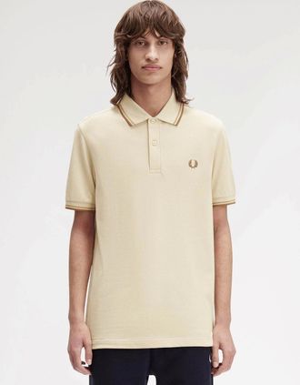 Fred Perry Mens Fred Perry Mens Twin Tipped Signature Polo Shirt - Oatmeal/Warm Stone/Shaded Stone Z53 - Tan - Size: 38
