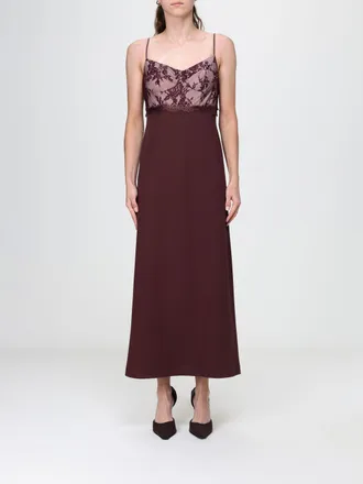 Hanita Cr&ecirc;pe Sheath Midi Dress with Lace Inserts and V-Neck