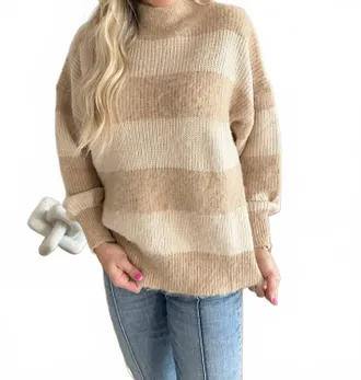 Gilli Mock Neck Oversized Stripe Sweater Top In Taupe