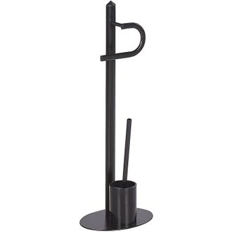 Beliani Soporte De Papel Higi&eacute;nico De Metal Negro Recubrimiento En Polvo Portarrollos Escobillero Accesorio De Ba&ntilde;o Moderno Sarto