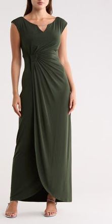 Connected Crystal Notch Side Ruched Gown in Dark Olive at Nordstrom Rack, Size 10