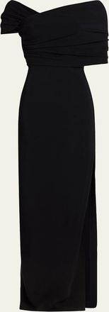 Oscar De La Renta Asymmetric Draped Off-The-Shoulder Column Gown