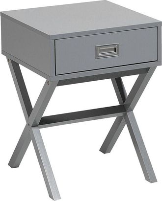 Beliani Mesita De Noche Caj&oacute;n De Almacenamiento Superior Rectangular Gris Patas De Madera Estilo Escandinavo Monroe
