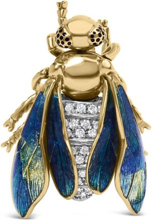 House of Brilliance 18K Yellow Gold 1/2 Cttw Pave Set Diamond and Blue-Green Enamel Bumblebee Brooch Pin