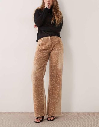 Lioness Uptown jeans a gamba larga con stampa cervi-Marrone