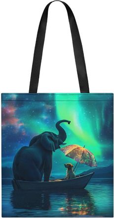 Generic Aurora Scenery Elephant Tote Bag for Women Men Shoulder Bags Purses Pouch Handbags