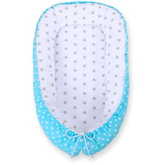 OEM Capullo Para Beb&eacute;, Doble Cara, Corral, Arrullo, Premium Bobono - Estrellas/lunares Grises Sobre Turquesa