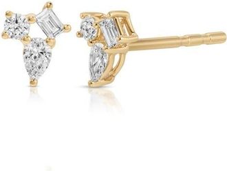 EF Collection Mini Triple Diamond Cluster Stud Earrings in 14K Yellow Gold at Nordstrom