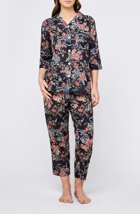 Papinelle Sleepwear Layla Floral Crop Cotton Voile Pajamas in Navy at Nordstrom, Size Xx-Large