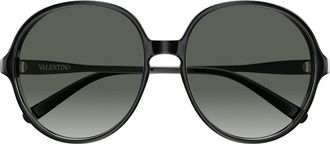 Valentino Black Linea V Logo Recycled Acetate Round Sunglasses