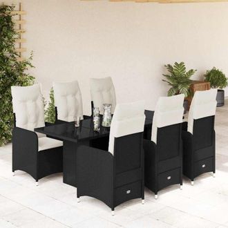vidaXL Set De Mesa Y Sillas De Jard&iacute;n 7 Pzas Y Cojines Rat&aacute;n Pe Negro Vidaxl