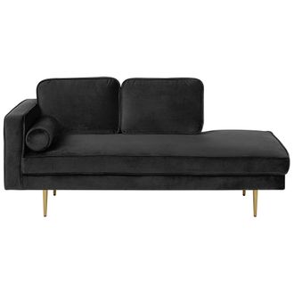 Beliani Beliani - Chaise Longue Tapizado En Terciopelo Negro Versi&oacute;n Izquierda Patas De Metal Dise&ntilde;o Moderno Miramas