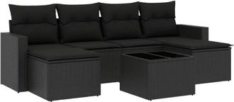 vidaXL Set De Comedor De Jard&iacute;n 7 Pzas Y Cojines Rat&aacute;n Sint&eacute;tico Negro Vidaxl