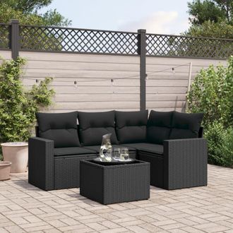 vidaXL Vidaxl - Set De Muebles De Jard&iacute;n 5 Pzas Y Cojines Rat&aacute;n Sint&eacute;tico Negro