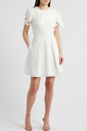 Vince Camuto Floral Cutwork Crepe Dress in Ivory at Nordstrom, Size 14
